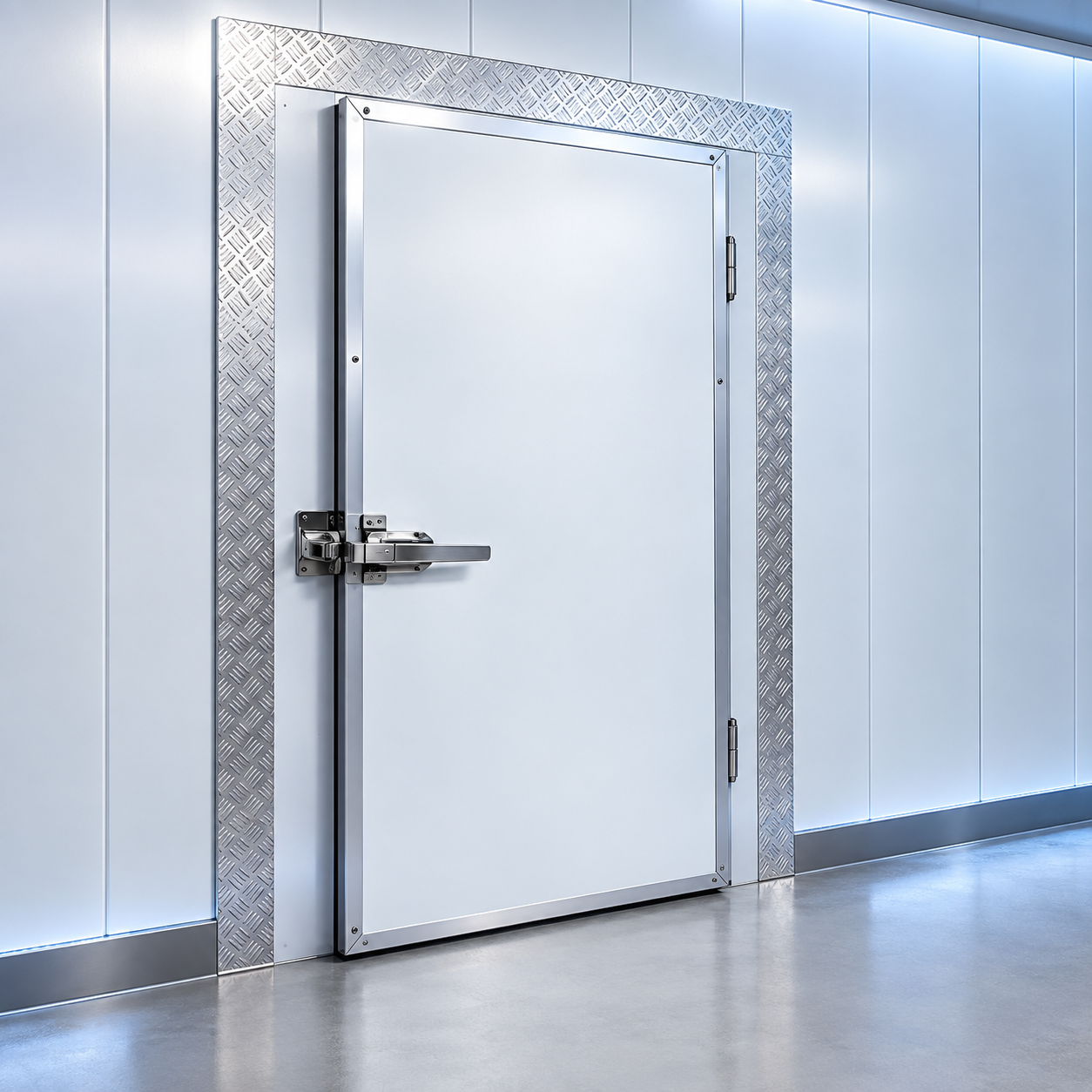 Illustrated commercial freezer room door